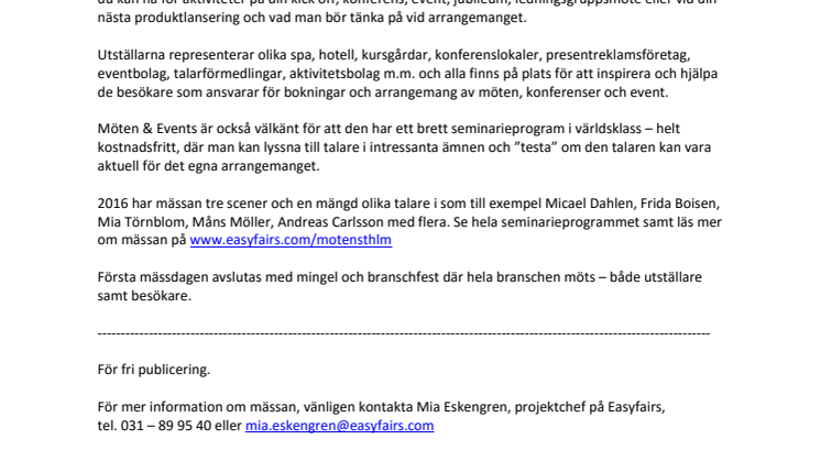 Möten & Events 2016: Nordens största fackmässa för mötes- och eventindustrin