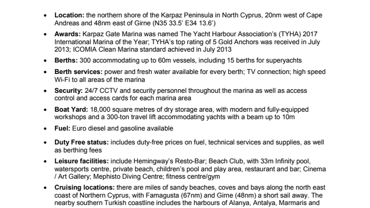 Press Kit #4: Karpaz Gate Marina Fact Sheet