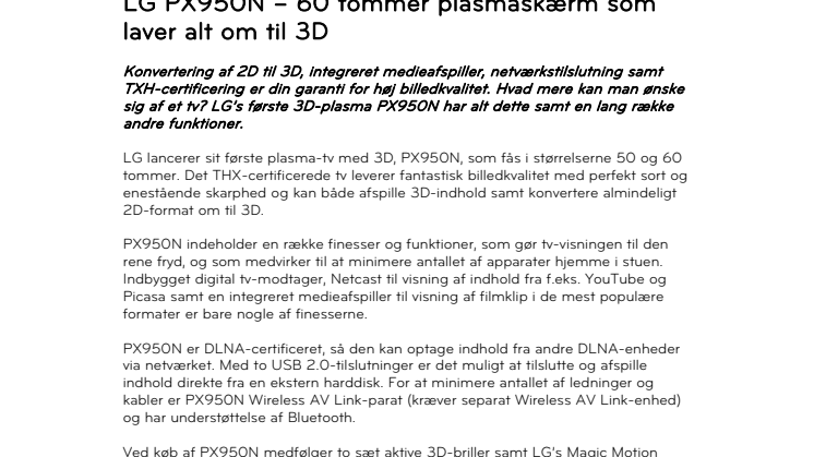 LG PX950N – 60 tommer plasmaskærm som laver alt om til 3D 