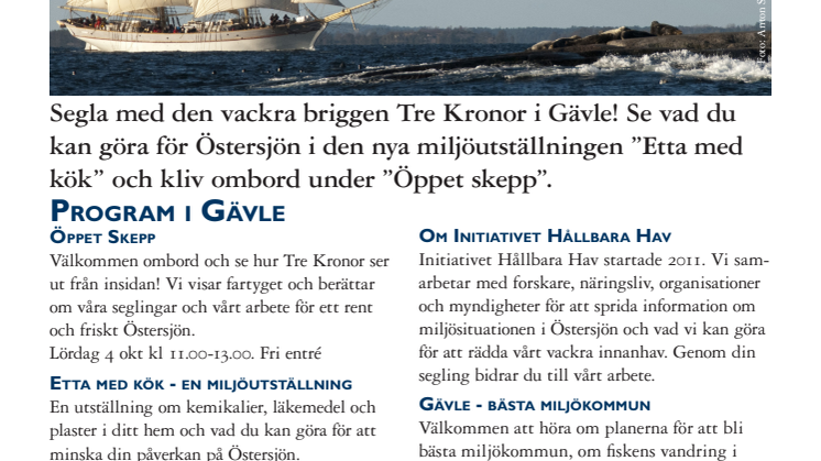 Briggen Tre Kronor / Hållbara Hav i Gävle med miljöutställning - samverkar med Gävle kommun