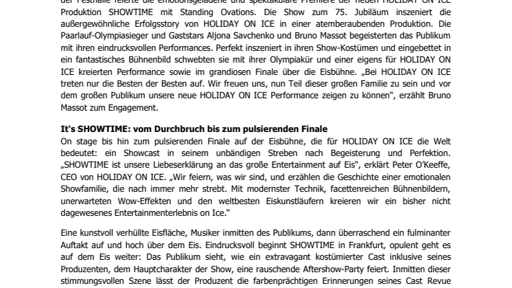 Frankfurt feiert Premiere von HOLIDAY ON ICE Produktion SHOWTIME