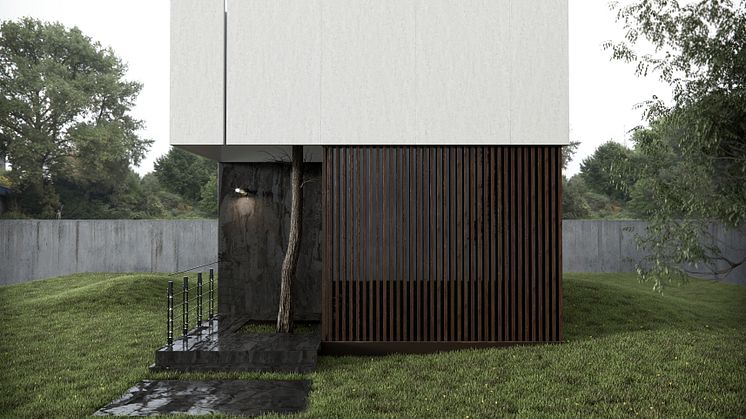 Dekton Radium (oscuro) Dekton Blanc Concrete (Claro)_facade