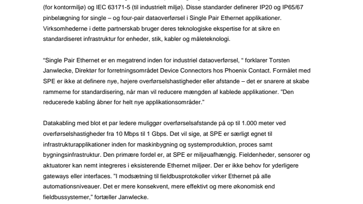 Nye standarder for Single Pair Ethernet