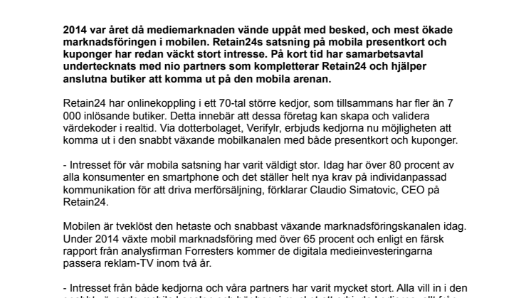 Retain24s mobila presentkort och kuponger väcker stort intresse