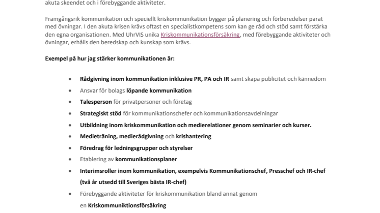 UhrVIS – Hans Uhrus rådgivare i kommunikation och genomför Interimsuppdrag
