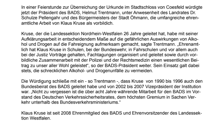 Hohe Auszeichnung für Einsatz zur Verkehrssicherheit