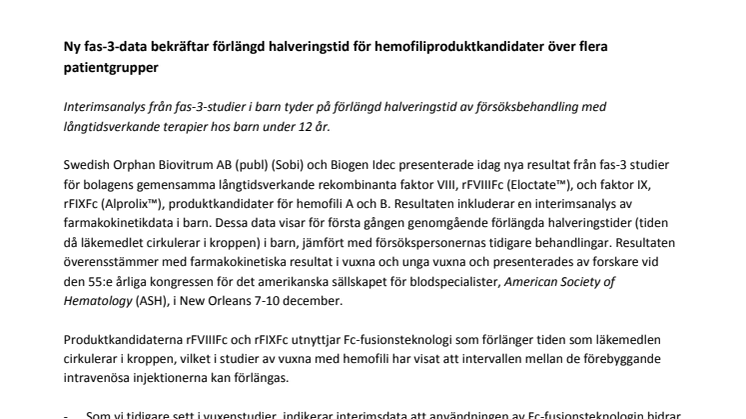 Ny fas-3-data bekräftar förlängd halveringstid för hemofiliproduktkandidater över flera patientgrupper