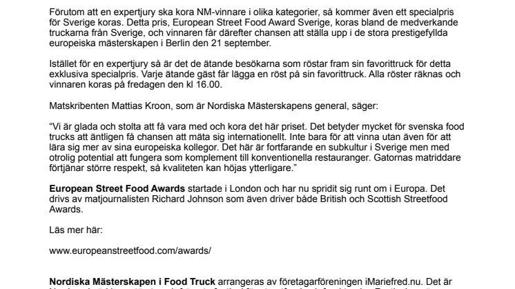 Mariefred blir värd för European Street Food Awards svenska uttagning.