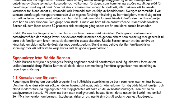 Tilläggsbidraget inom bostadsbidraget- remissvar