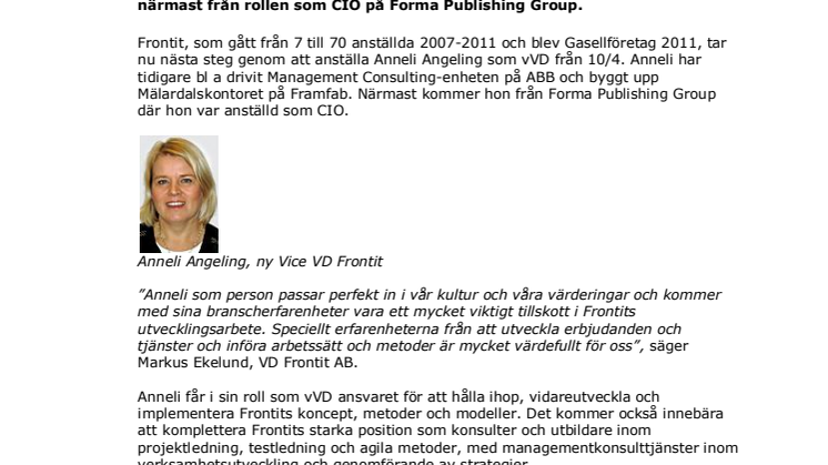 Anneli Angeling blir ny vVD på Frontit