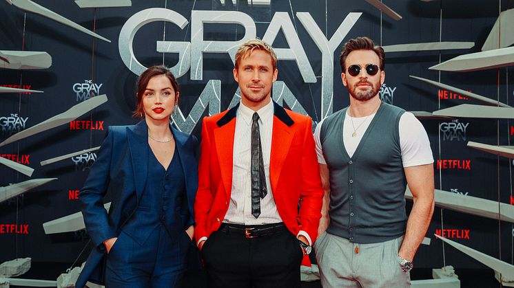 Ana de Armas, Ryan Gosling og Chris Evans ved The Gray Man premieren