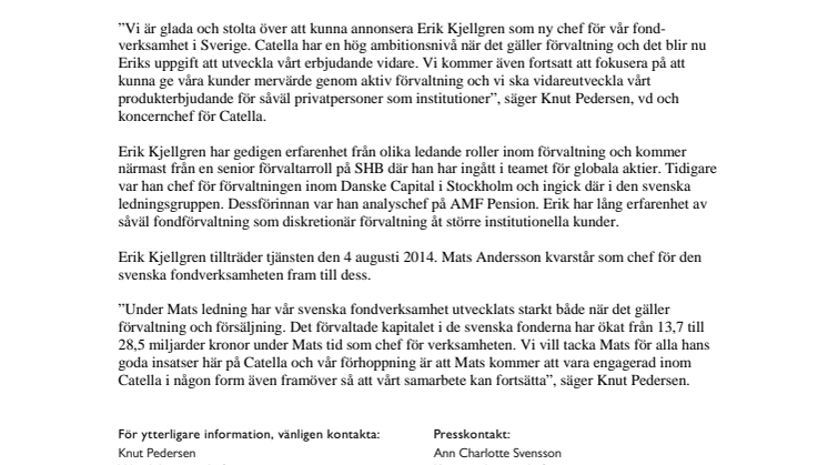 Ny chef för Catellas svenska fondverksamhet