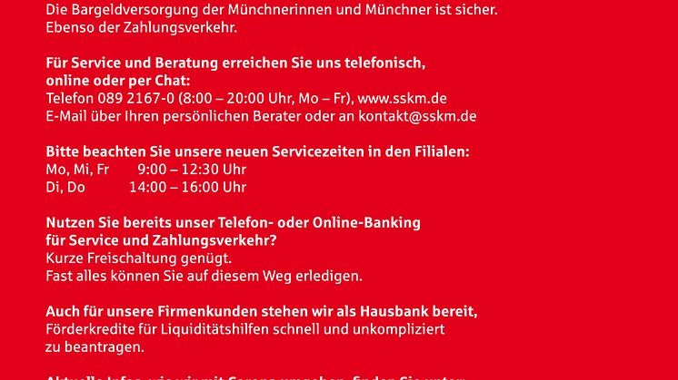 Die Stadtsparkasse München ist „Die Bank unserer Stadt“ –  erst recht in der Corona-Krise