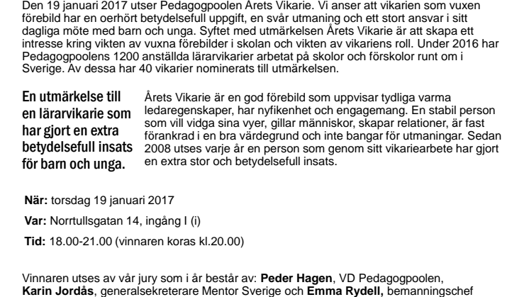 Pressinbjudan - Årets Vikarie 2016