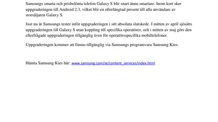 Samsung Galaxy S uppgraderas till Android 2.3