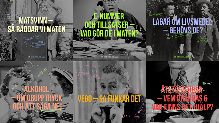 Några av avsnitten i Livsmedelsföretagens hemkunskapspodd Feeder