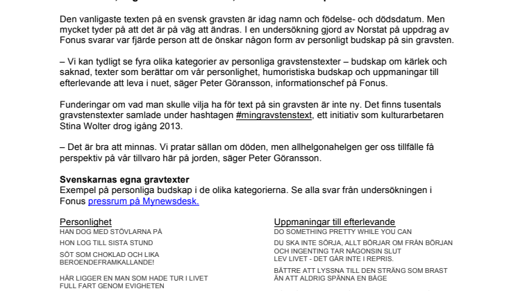 Kärlek och personlighet – så vill svensken bli ihågkommen