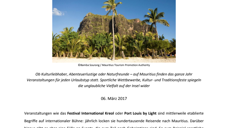 Event-Kalender Mauritius 2017 – Facettenreiches Inselleben
