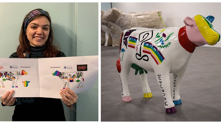 Alice's winning design has been brought to life on a cow sculpture - MORE IMAGES AND VIDEO AVAILABLE TO DOWNLOAD BELOW