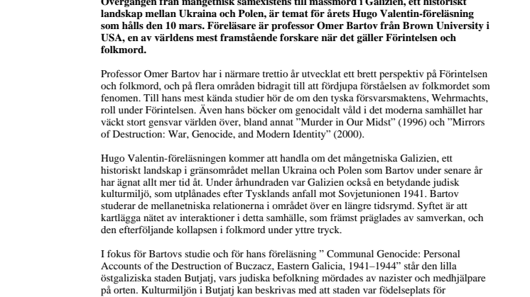 Hugo Valentin-föreläsning om Förintelsen i Galizien