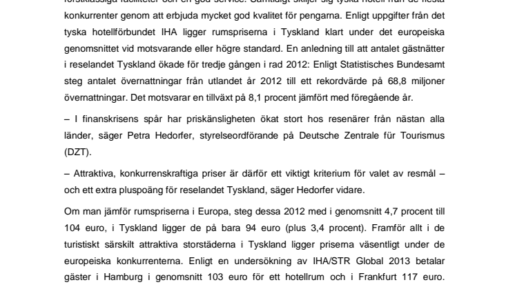 Bra betyg för prisvärda hotell i Tyskland