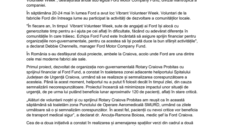 Zeci de voluntari de la Ford Craiova s-au implicat în proiecte comunitare, în cadrul “Vibrant Volunteer Week”