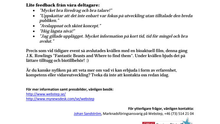 Vi vill rikta ett Stort Tack! till alla som kom och lyssnade till Kompetensbion den 23 november i centrala Stockholm