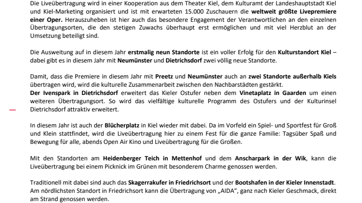 Liveübertragung des Kieler Sommertheaters "AIDA" - erstmals an neun Standorten