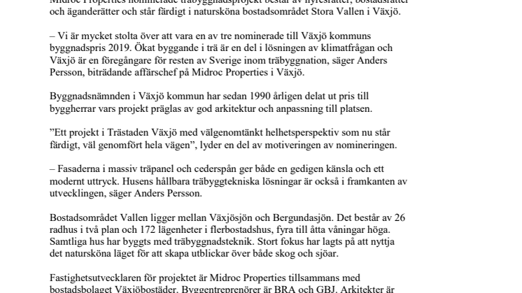 Midroc Properties nominerade till Växjö byggnadspris 2019