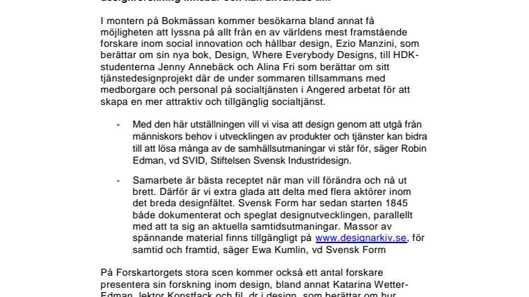 Design i fokus på Forskartorget under årets bokmässa