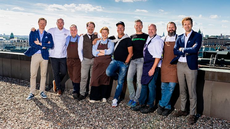 Från vänster: Henrik Lilja, affärsutveckling NK, Johan Jureskog, AG, Vincent Lefèvre, Androuet, Klas Ljungquist, AG, Anna Lefèvre, Pelle Lydmar, Johannes Cullberg, Paradiset, Nils Molinder, Melanders, Johan Sörberg, Andreas Edström, varuhuschef NK 