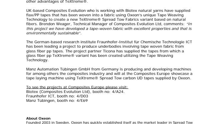TeXtreme® developments showcased on Composites Europe