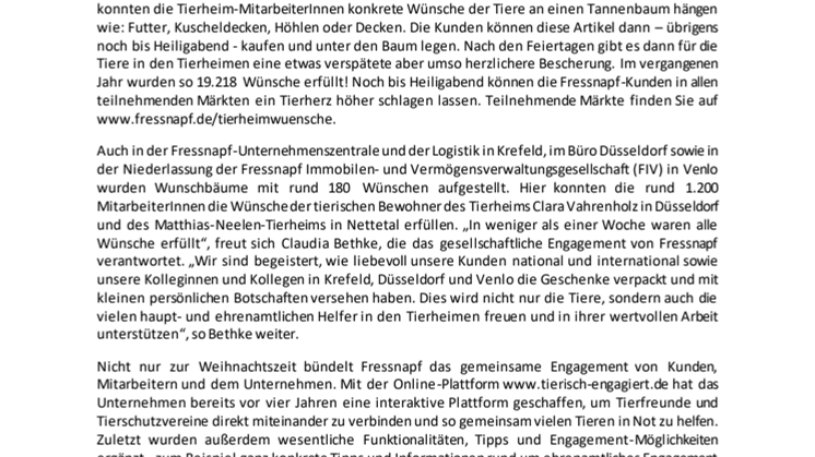 Tierheimwünsche werden wahr: Fressnapf-Kunden und MitarbeiterInnen sorgen wieder für eine „tierische Bescherung“ 