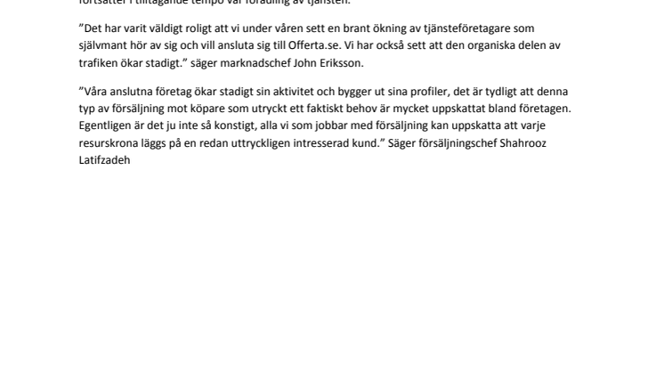 Offerta.se stänger nyemission och tillförs 3 Mkr