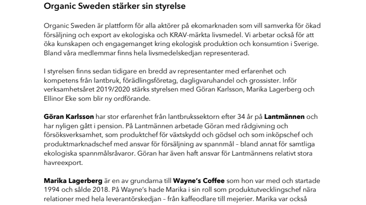 Organic Sweden stärker sin styrelse