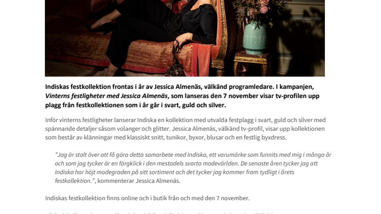 Indiska presenterar vinterns festkollektion tillsammans med Jessica Almenäs