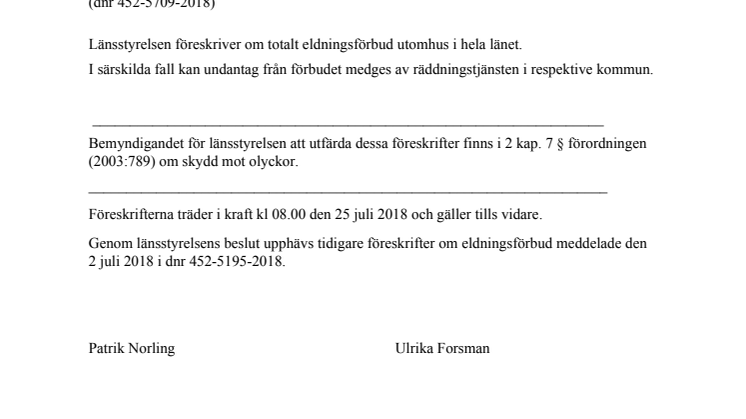 Föreskrift om totalt eldningsförbud i Värmlands län