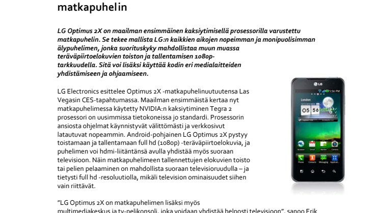 LG Optimus 2X on salamannopea Android-matkapuhelin 
