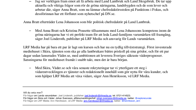 Två tunga rekryteringar till LRF Media