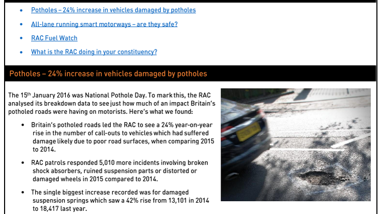 RAC Parliamentary Newsletter #8 - January 2016
