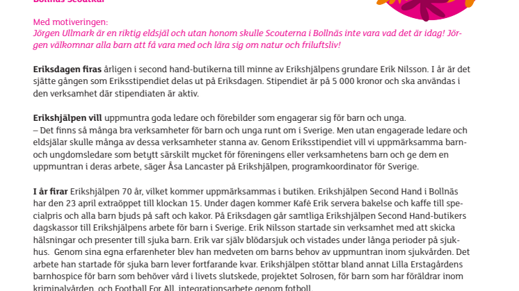 Jörgen Ullmark får Eriksstipendiet i Bollnäs