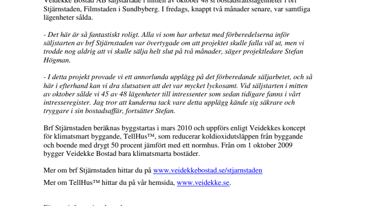 Klimatsmarta bostäder i Sundbyberg slutsålda på knappt två månader