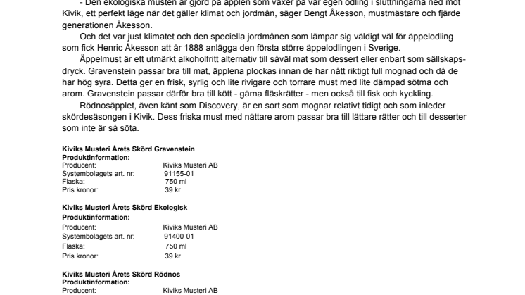 Smakrik Årets Skörd från Kivik på Systembolaget