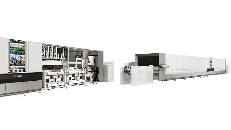 Canon ProStream 3000-serien er en ink-jet rotajonspresse for trykkeribransjen (bildet til venstre viser innsiden)