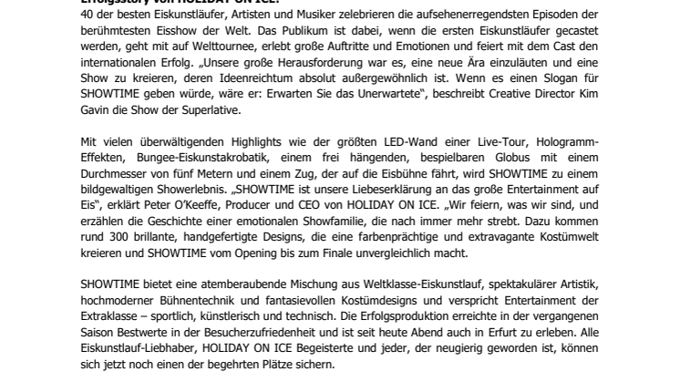 HOLIDAY ON ICE feiert erfolgreiche Premiere von SHOWTIME in Erfurt