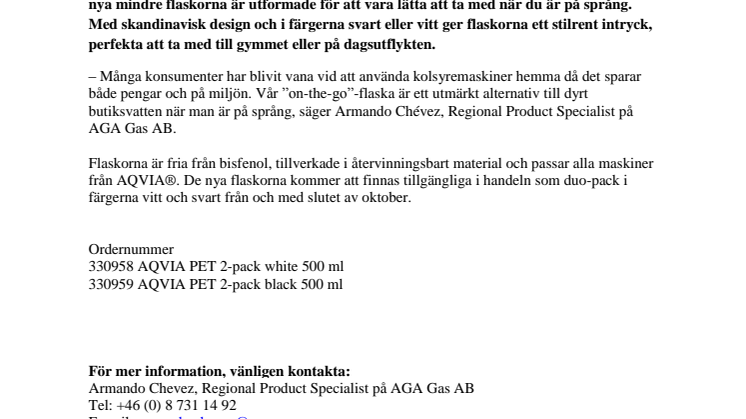 AGA lanserar 0,5 L “on-the-go"-flaska 