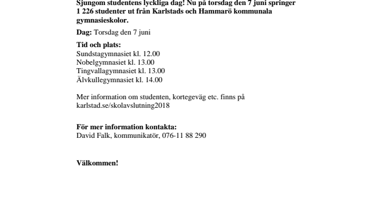 Pressinbjudan: 1 226 studenter springer ut