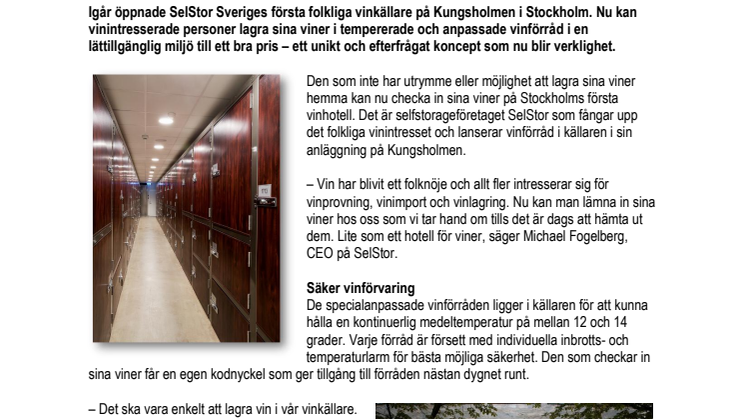 SelStor öppnar Stockholms första folkliga vinhotell
