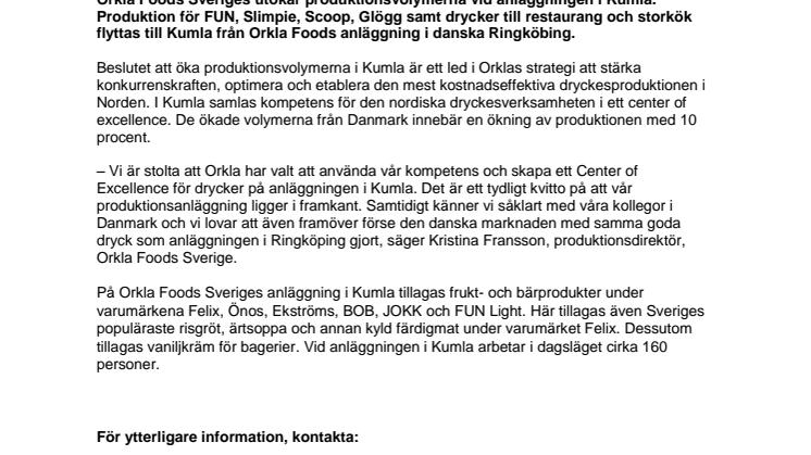 Orkla Foods Sveriges utökar produktionsvolymerna vid anläggningen i Kumla