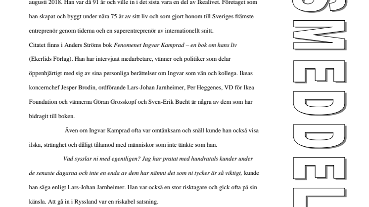 Ny bok: Fenomenet Ingvar Kamprad - en bok om hans liv av Anders Ström